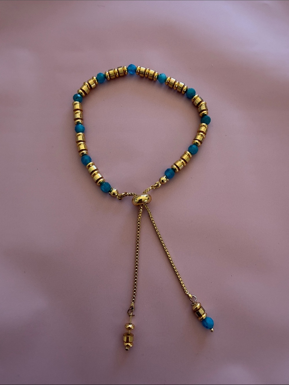 Gold and Turquoise Beaded Adjustable Bracelet